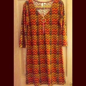 Orange and olive patterned dress